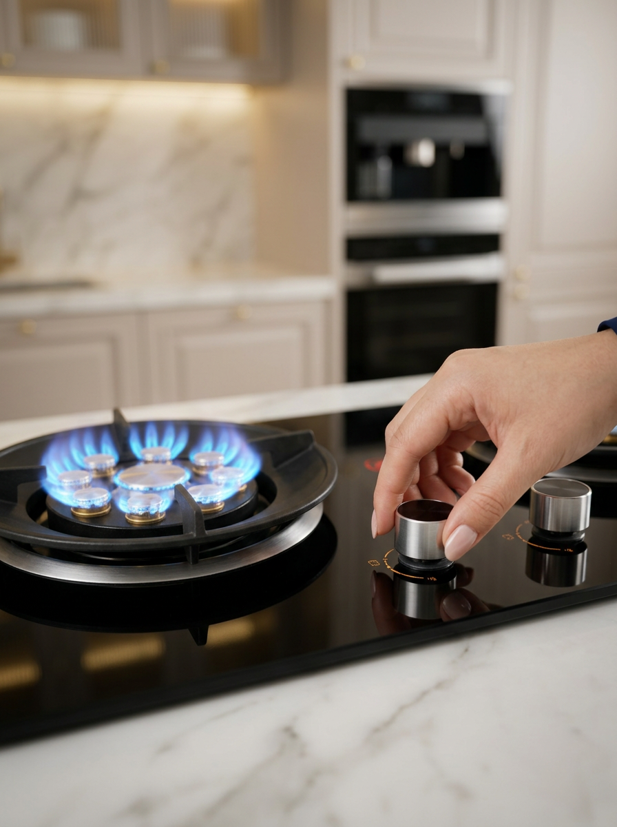 Encendido de la estufa a gas con mandos de acero inoxidable