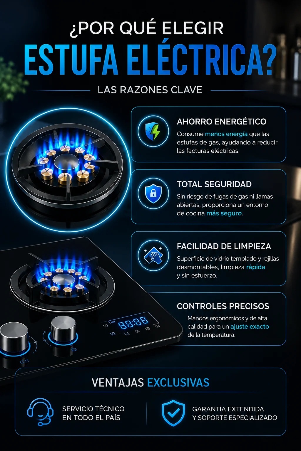 Razones clave: ahorro de gas, seguridad, limpieza fácil y controles precisos