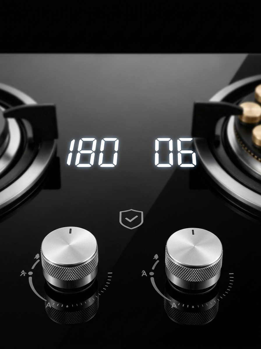 Panel digital con temporizador de 180 minutos y mandos de acero inoxidable
