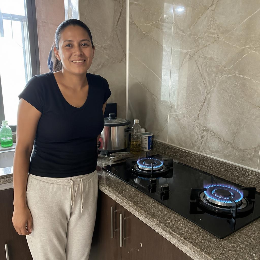 Clienta de Bogotá con su estufa Casacol ya instalada en la cocina