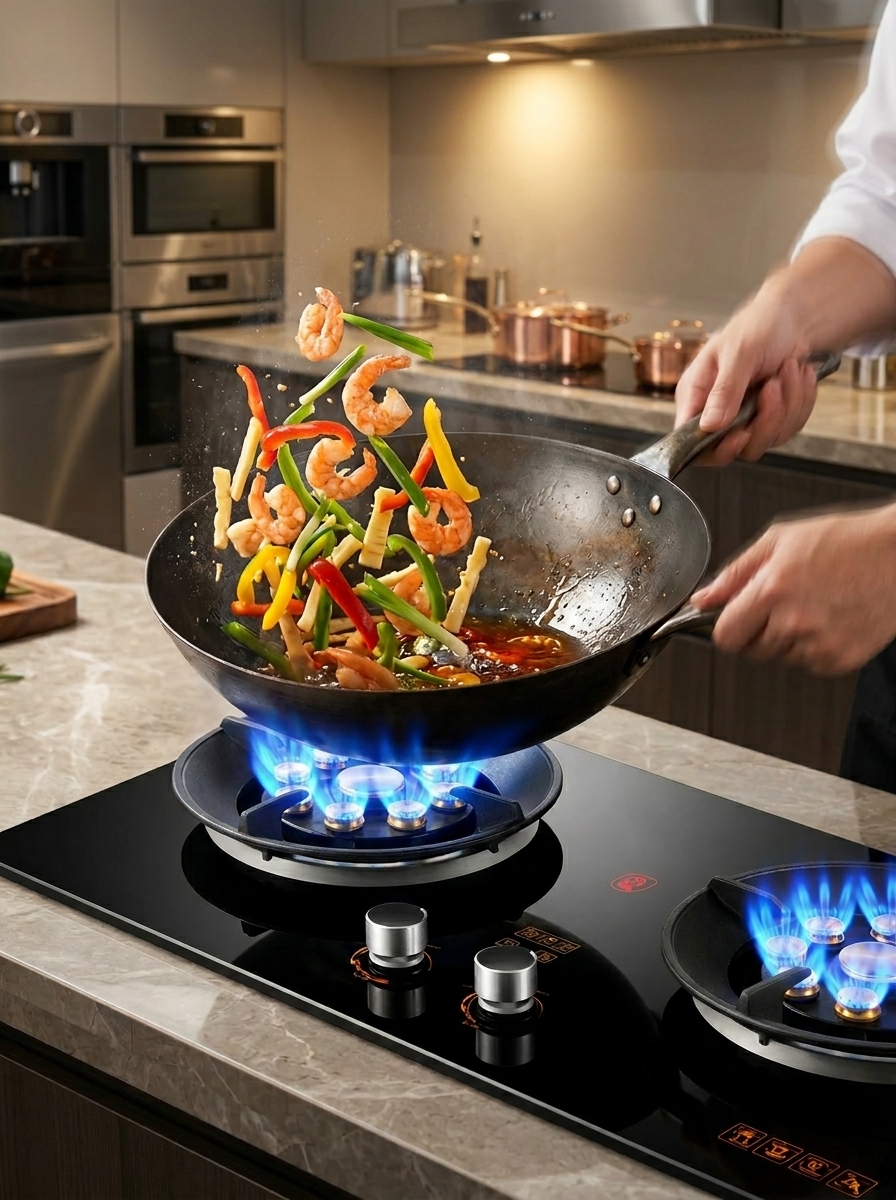 Salteado al wok sobre la cocina empotrable a gas LisiHome